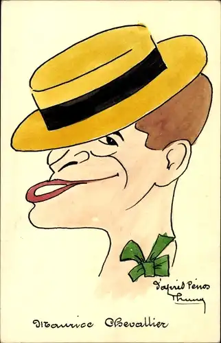 Künstler Ak Schauspieler und Sänger Maurice Chevalier, Karikatur