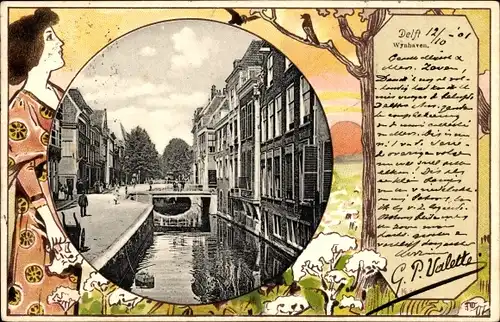 Lithographie Delft Südholland Niederlande, Wynhaven