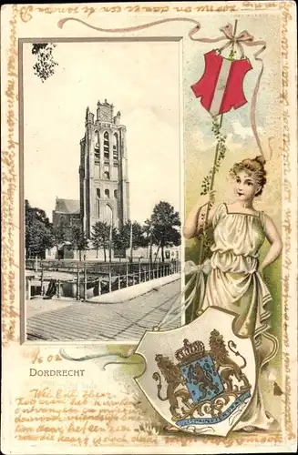 Präge Passepartout Wappen Ak Dordrecht Südholland Niederlande, Kerk