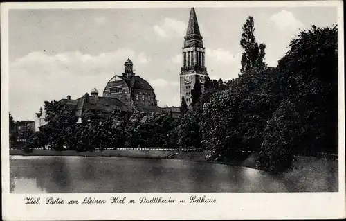 Ak Kiel, Kleiner Kiel, Stadttheater, Rathaus