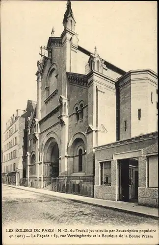 Ak Paris XIV, N.-D. du Travail, La Facade, 59 rue Vercingetorix und die Boutique de la Bonne Presse