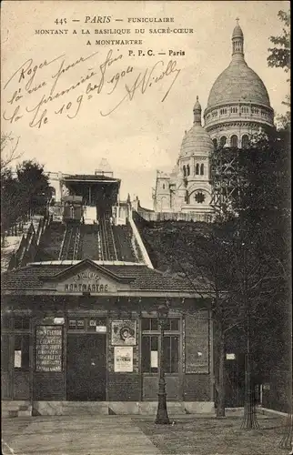 Ak Paris XVIII Montmartre, Kirche Sacre-Coeur, Bergauf-Standseilbahn