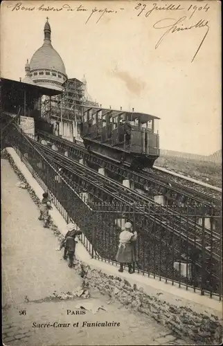 Ak Paris XVIII Montmartre, Kirche Sacre-Coeur, Standseilbahn