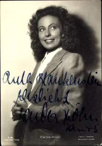 Ak Schauspielerin Carola Höhn, Portrait, Autogramm