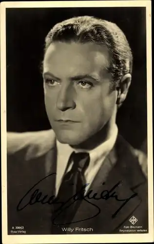 Ak Schauspieler Willy Fritsch, Portrait, Ufa Film, Ross Verlag A 3064 2, Autogramm