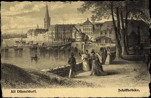 Ak Düsseldorf am Rhein, historische Ansicht, Schiffsbrücke