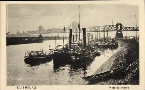 Ak Duisburg im Ruhrgebiet, Hafen, Dampfer, Brücke