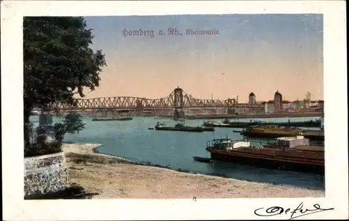 Ak Homberg Duisburg am Rhein, Brücke, Schlepper