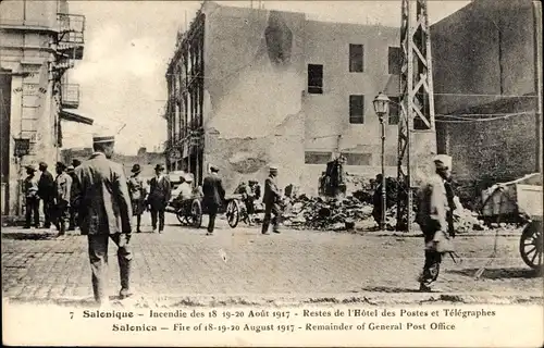 Ak Saloniki Thessaloniki Griechenland, Brand der Stadt 1917, Ruine Postgebäude