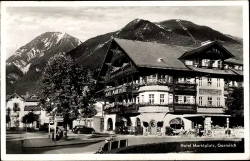 Ak Garmisch Partenkirchen in Oberbayern, Hotel Marktplatz