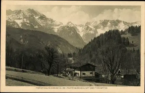 Ak Garmisch Partenkirchen in Oberbayern, Forsthaus Graseck, Dreitorspitze