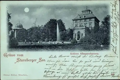 Mondschein Ak Allmannshausen Berg am Starnberger See Oberbayern, Schloss Allmannshausen