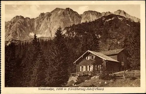 Ak Mittenwald in Oberbayern, Vereinsalpe, Großherzog Adolf Haus