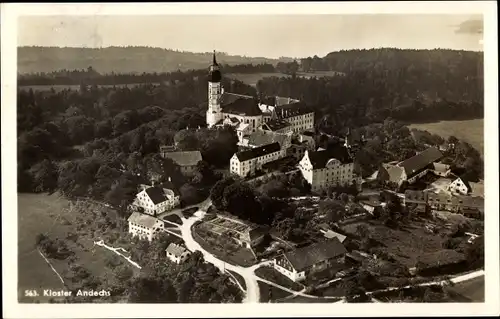 Ak Andechs Oberbayern, Kloster Andechs, Fliegeraufnahme