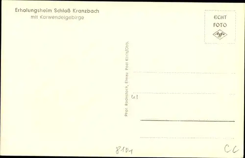 Ak Klais Krün Oberbayern, Erholungsheim Schloss Kranzbach, Karwendelgebirge