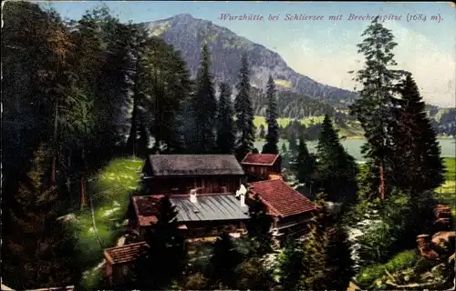 Ak Spitzingsee Schliersee in Oberbayern, Wurzhütte, Brecherspitze