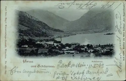 Mondschein Ak Schliersee in Oberbayern, Panorama, Ortsansicht