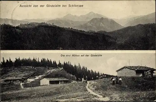 Ak Schliersee in Oberbayern, Gindelalm, Die drei Hütten