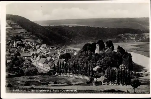 Ak Polle an der Weser, Ortsansicht, Hotel Restaurant und Pensionshaus Zur Burg