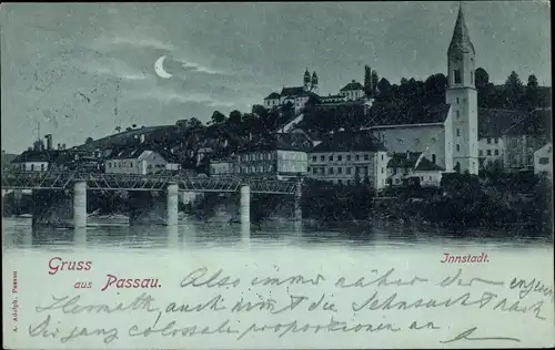 Ak Passau in Niederbayern, Innstadt bei Nacht