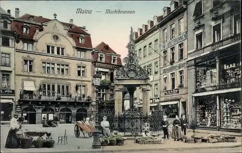 Ak Mainz am Rhein, Marktbrunnen