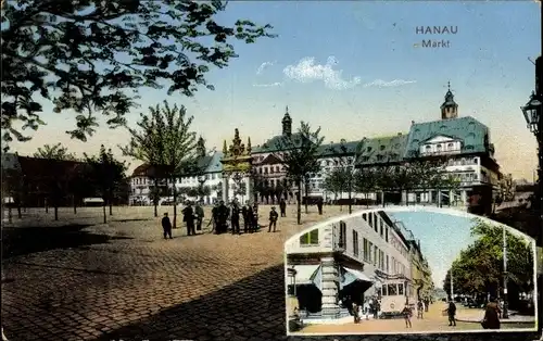 Ak Hanau am Main, Markt, Straßenbahn, Straßenpartie