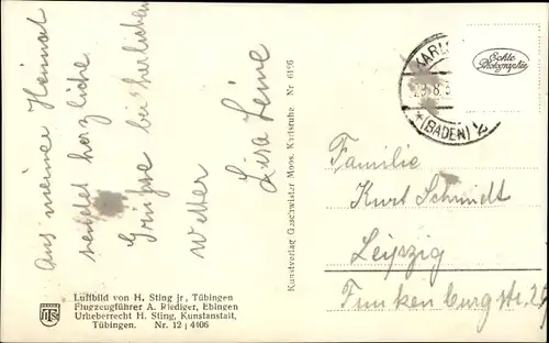 Ak Karlsruhe, Rheinstrandbad Rappenwört, Fliegeraufnahme