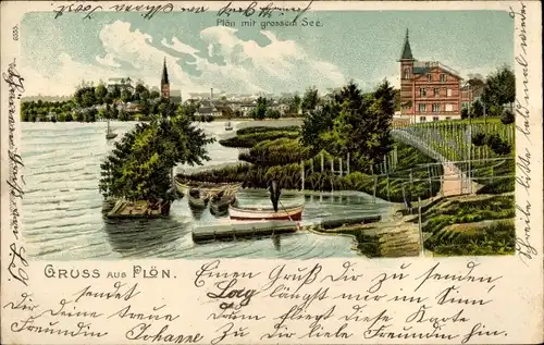 Litho Plön am See Holstein, Stadt mit grossem See