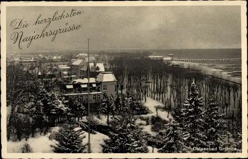 Ak Ostseebad Grömitz in Holstein, Teilansicht, Winteridyll, Neujahrsgrüße