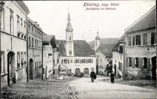 Ak Bad Kötzting im Bayerischen Wald, Marktplatz mit Rathaus