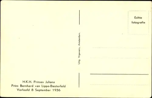 Ak Verlobung Juliana der Niederlande mit Prinz Bernhard 1936