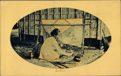 Ak Niederländisch Indien Indonesien, Teppichweberin bei der Arbeit