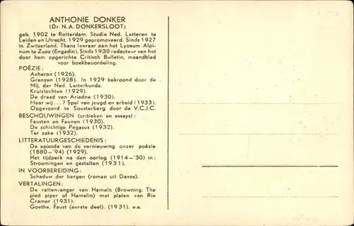 Ak Schriftsteller Anthonie Donker, Dr. N. A. Donkersloot, Portrait