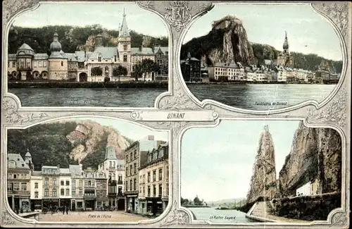 Passepartout Ak Dinant Wallonien Namur, Rathaus, Kirchplatz, Panorama