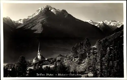 Ak Telfes im Stubai Tirol, Teilansicht, Kirche, Stubaier Gletscher