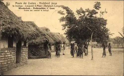 Ak Inongo Kongo Zaire, Missie der Zusters, Hutten der Schwarzen