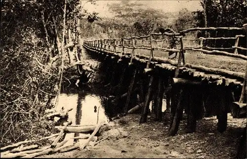 Ak DR Kongo Zaire, von den Missionaren erbaute Brücke, Werke von Don Bosco