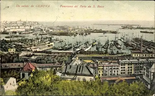 Ak Genova Genua Liguria, Panorama del Porto da S. Rocco