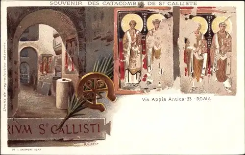 Künstler Litho Roma Rom Lazio, Katakomben von St. Calliste, Via Appia Antica 33, Wandgemälde