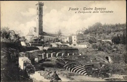 Ak Fiesole Toscana, Teatro Romano e Campanile della Cattedrale