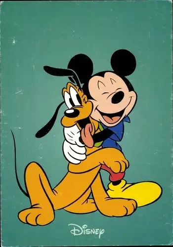 Künstler Ak Walt Disney, Mickey Maus mit Pluto