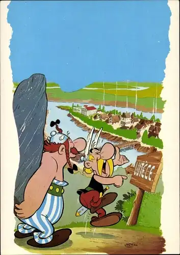 Künstler Ak Uderzo, Asterix und Obelix, Hinkelstein, Lutece, Paris