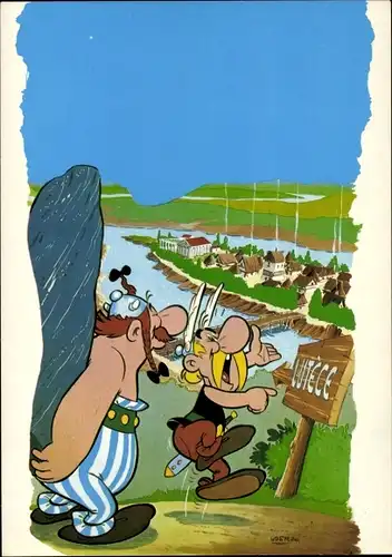 Künstler Ak Uderzo, Asterix und Obelix, Hinkelstein, Lutece, Paris