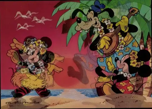 3-D Ak Walt Disney, Urlaub in Polynesien, Mickey Maus, Minnie, Goofy