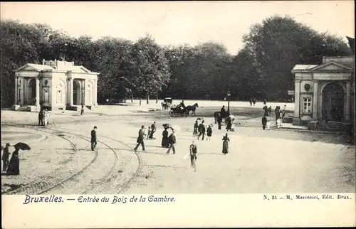 Ak Brüssel, Eingang zum Bois de la Cambre, Verkehr