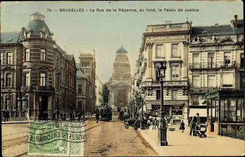 Ak Bruxelles Brüssel, Rue de la Regence, im Hintergrund der Justizpalast