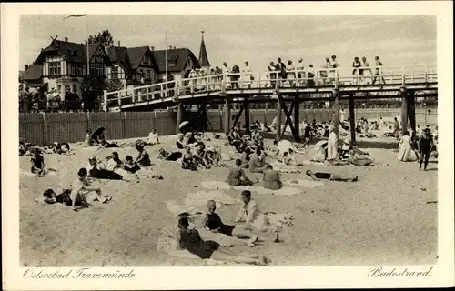 Ak Travemünde Lübeck Schleswig Holstein, Badestrand, Strandbesucher