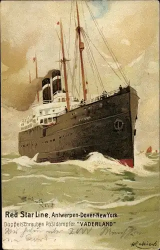 Künstler Litho Dampfschiff Vaderland, Red Star Line