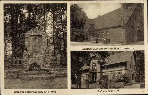 Ak Söhlingen Hemslingen Niedersachsen, Gasthof z. Linde v. H. Möhrmann, Hofbesitzer Eckhoff, Denkmal