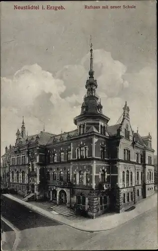 Ak Neustädtel Schneeberg im Erzgebirge, Rathaus, Neue Schule
